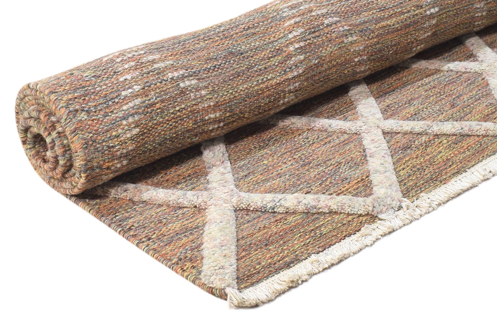 Janine Wool Brown Rug 5' X 8' Modern Dhurrie Moroccan Diamond   7864463098005