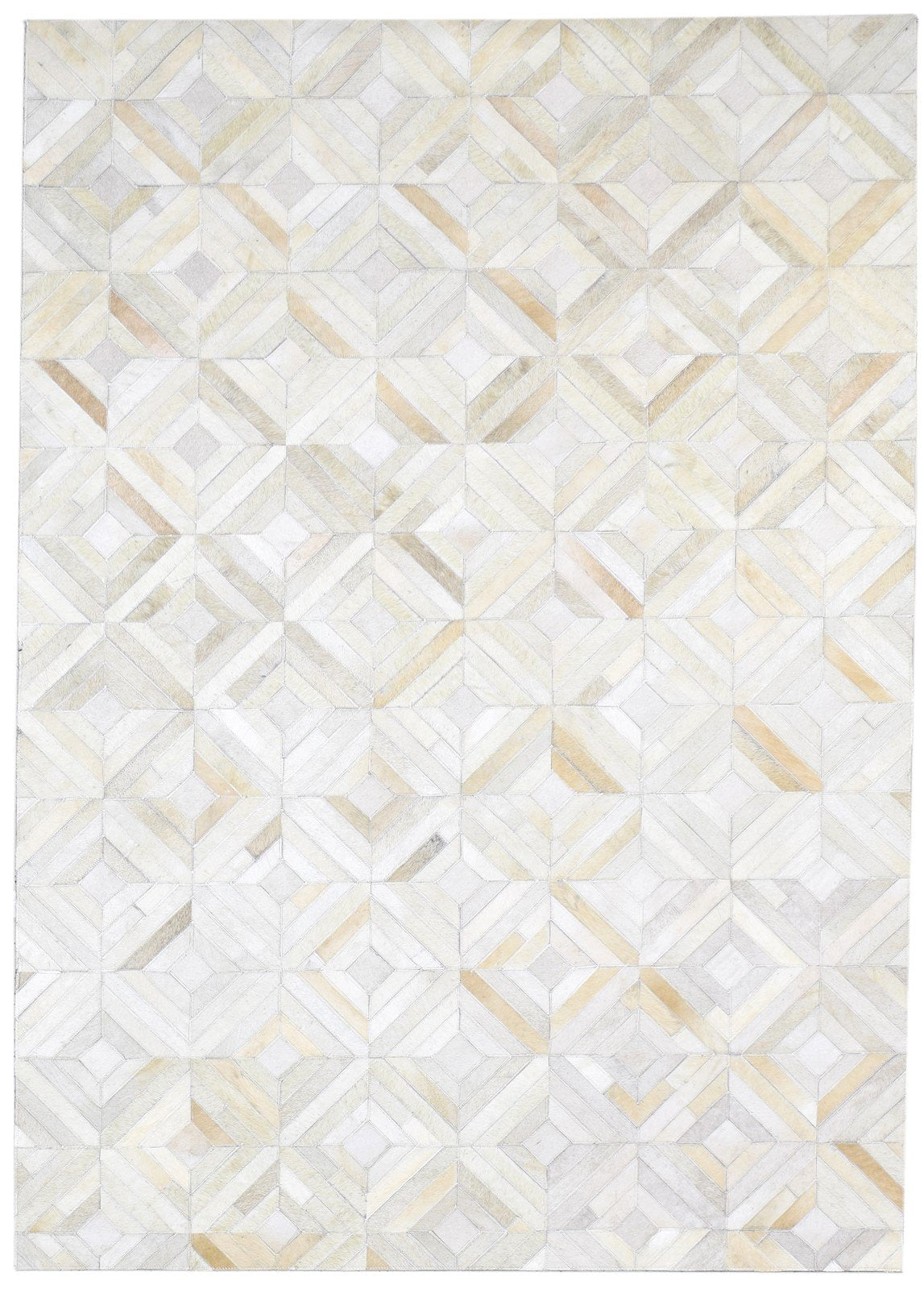 Jannel Handmade Off White Leather Rug - Modern Hand Woven Scandinavian Geometric 7864252530837