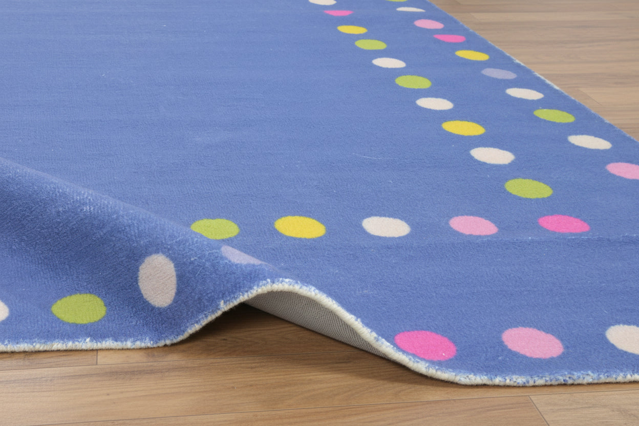 Joie Border Polka Dot Handmade Blue Nursery Rug - Modern Scandinavian Multicolor Dot 9121450295445