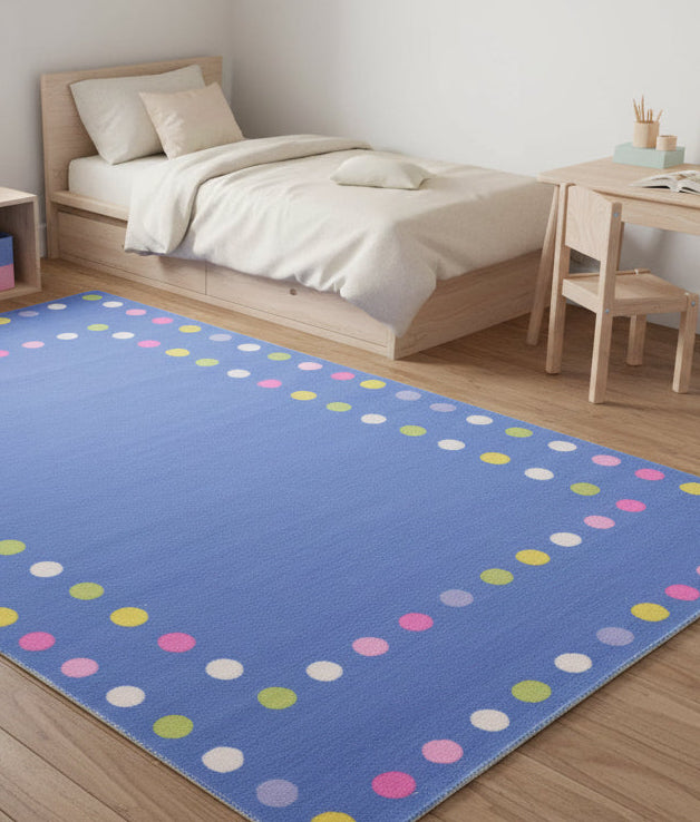 Joie Border Polka Dot Handmade Blue Nursery Rug - Modern Scandinavian Multicolor Dot 9121450295445