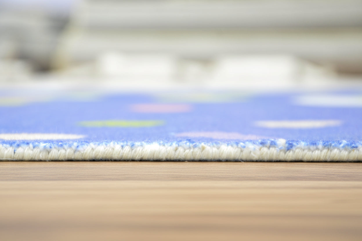Joie Border Polka Dot Handmade Blue Nursery Rug - Modern Scandinavian Multicolor Dot 9121450295445