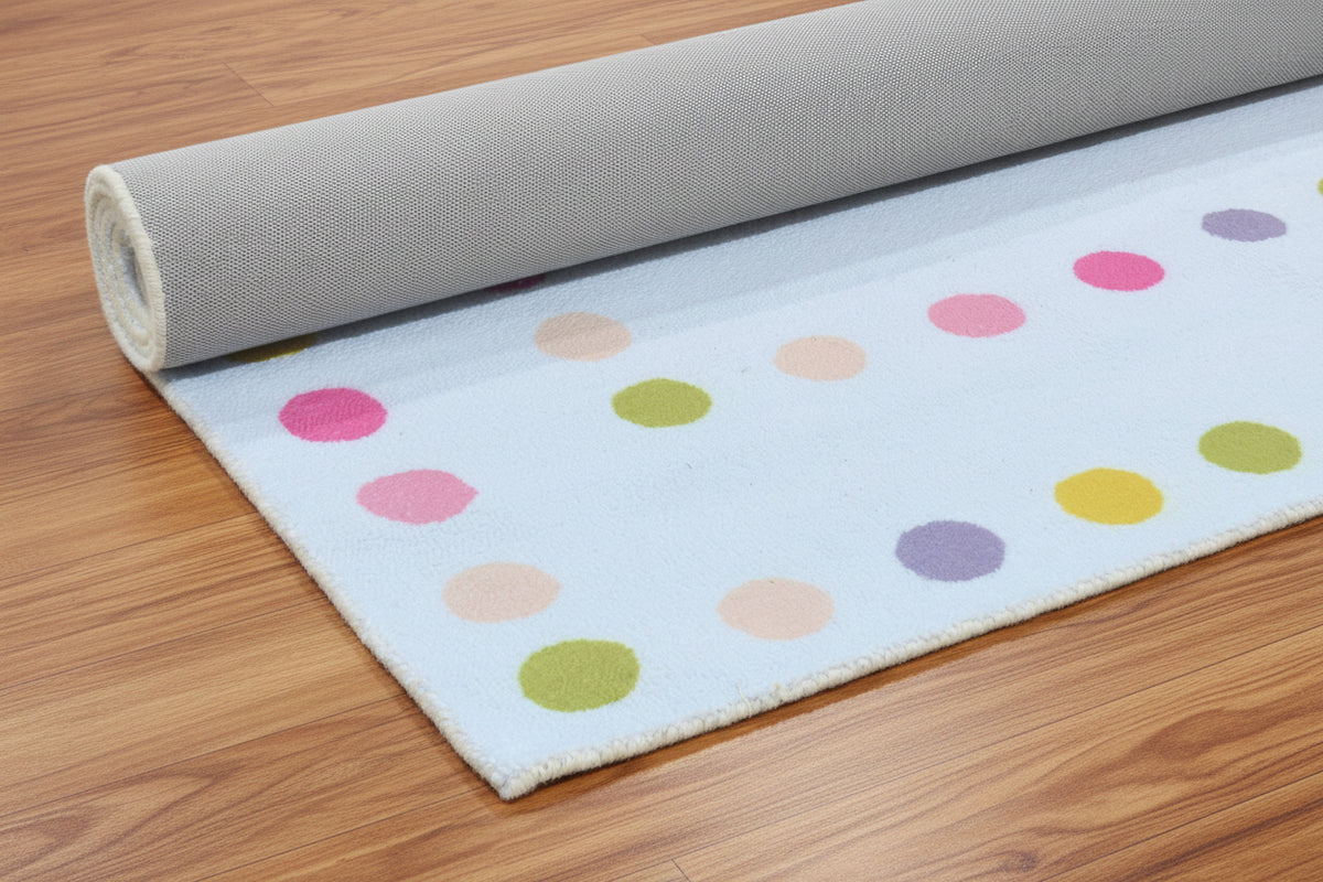Joie Border Polka Dot Handmade Light Blue Nursery Rug – Modern Scandinavian Multicolor Dot 9081820905621