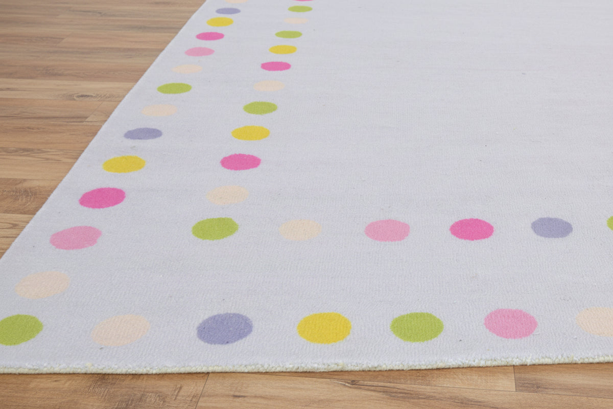 Joie Border Polka Dot Handmade Light Gray Nursery Rug – Modern Scandinavian Multicolor Dot 9122122498197