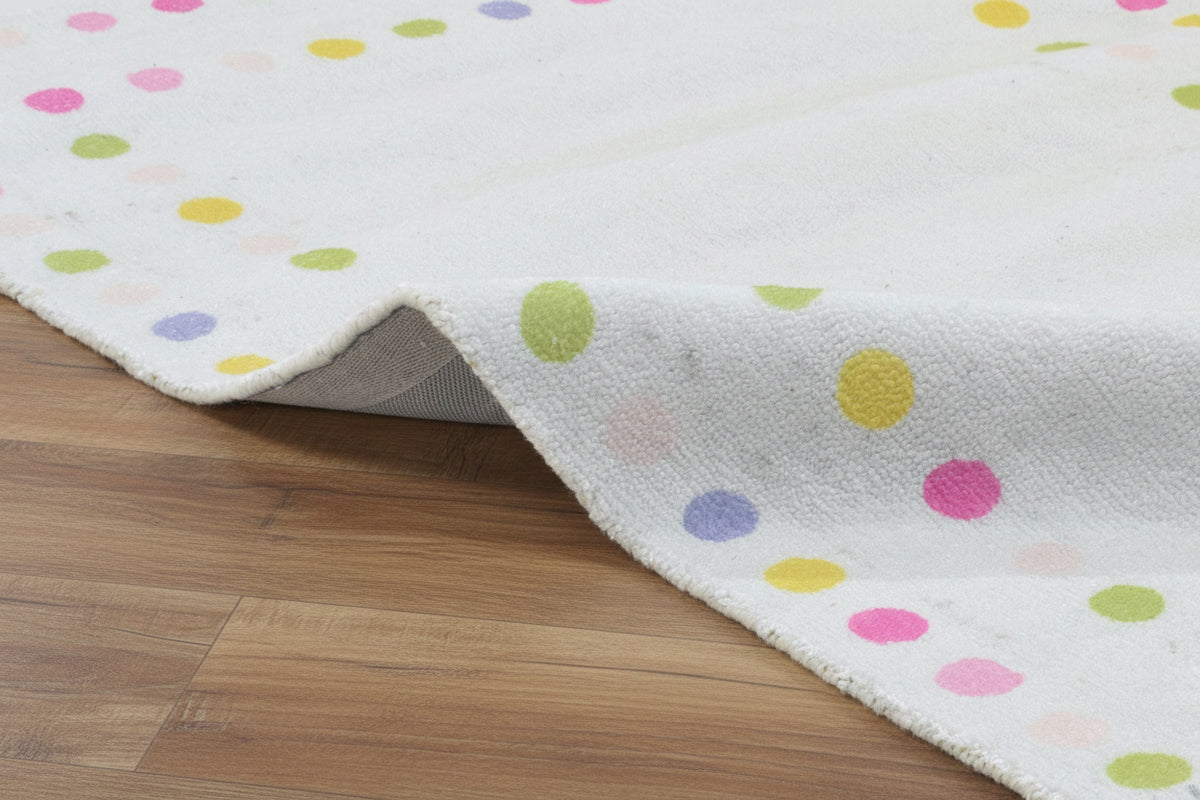 Joie Border Polka Dot Handmade Off White Nursery Rug – Modern Scandinavian Multicolor Dot 9126189170837