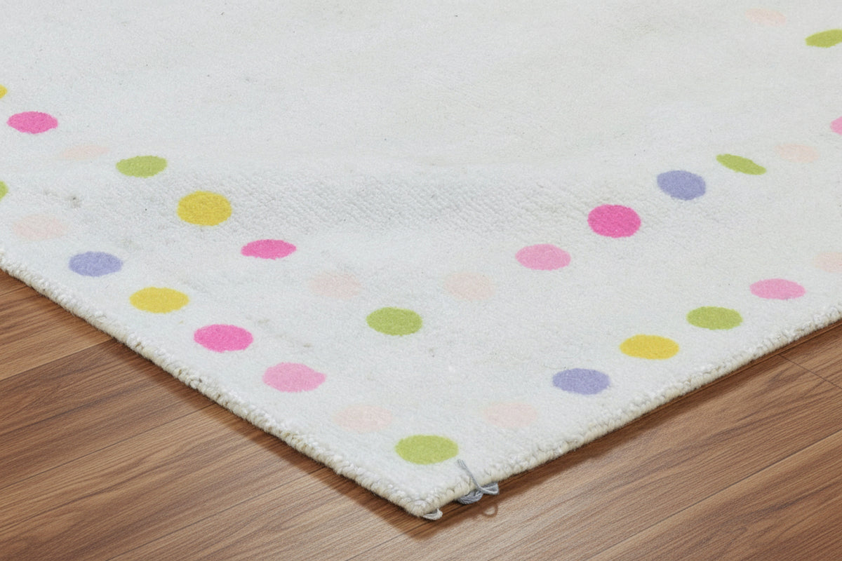 Joie Border Polka Dot Handmade Off White Nursery Rug – Modern Scandinavian Multicolor Dot 9126189170837