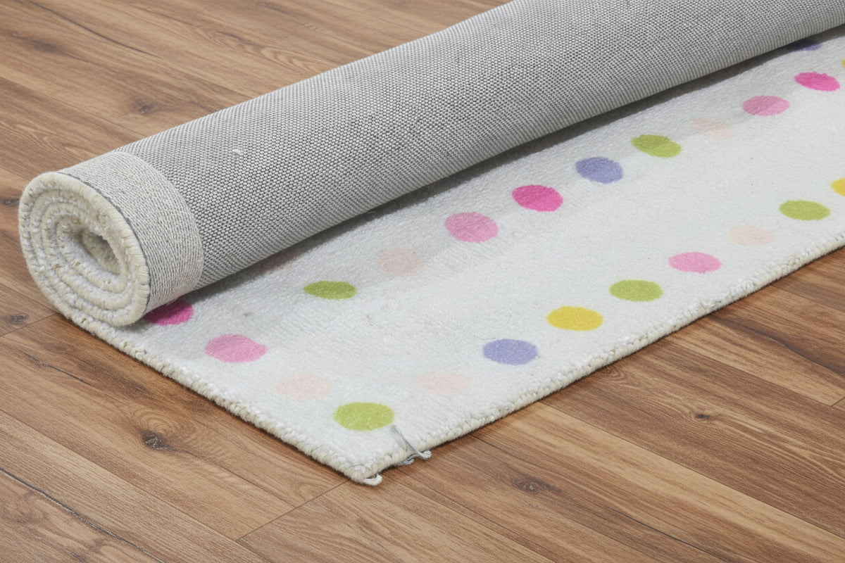 Joie Border Polka Dot Handmade Off White Nursery Rug – Modern Scandinavian Multicolor Dot 9126189170837