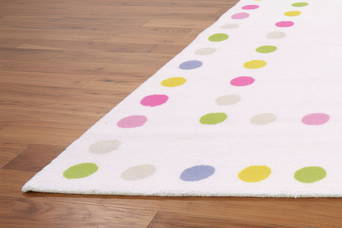 Joie Border Polka Dot Handmade Pink Nursery Rug – Modern Scandinavian Multicolor Dot 9124928880789