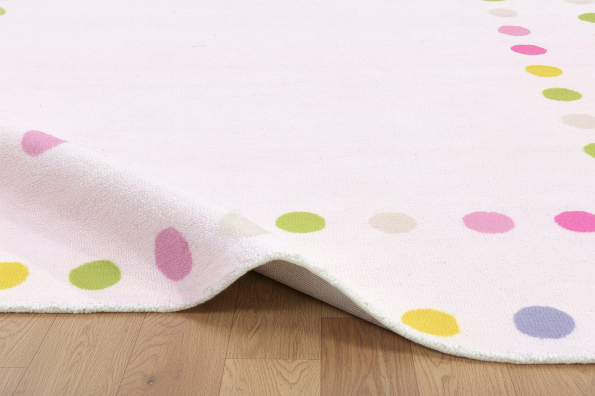 Joie Border Polka Dot Handmade Pink Nursery Rug – Modern Scandinavian Multicolor Dot 9124928880789