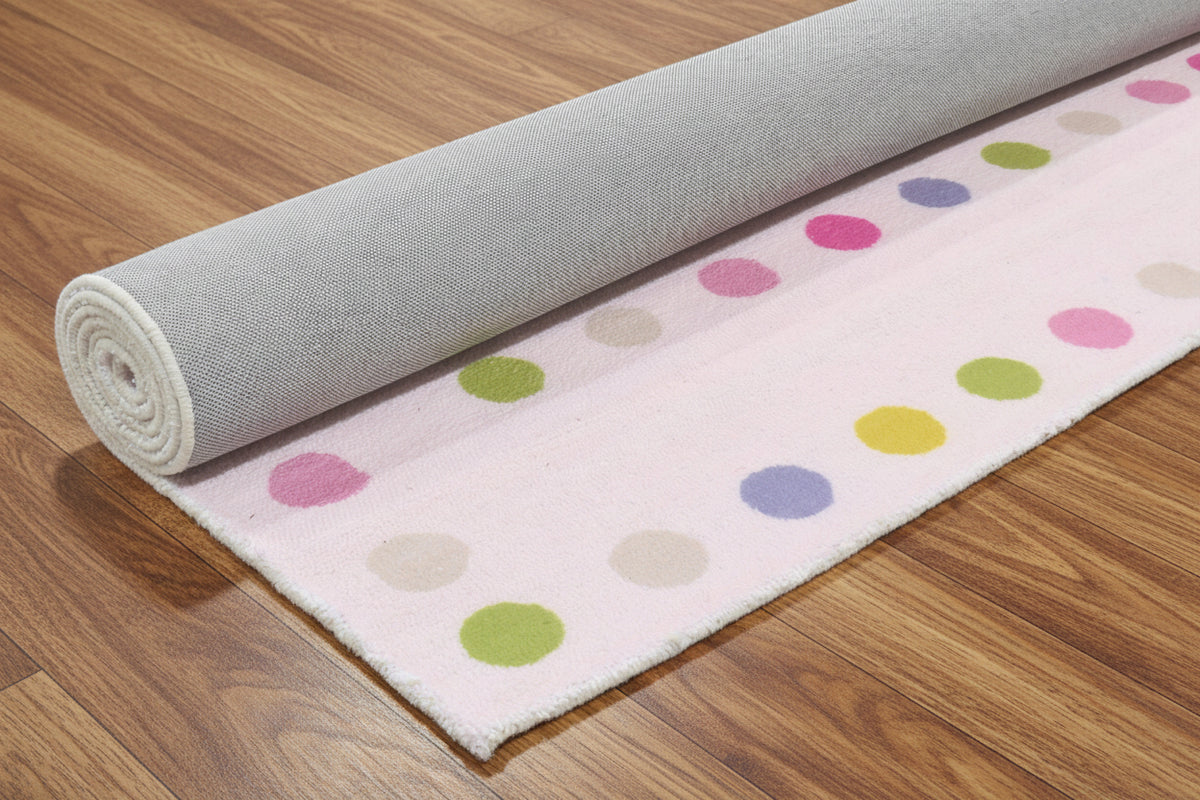 Joie Border Polka Dot Handmade Pink Nursery Rug – Modern Scandinavian Multicolor Dot 9124928880789