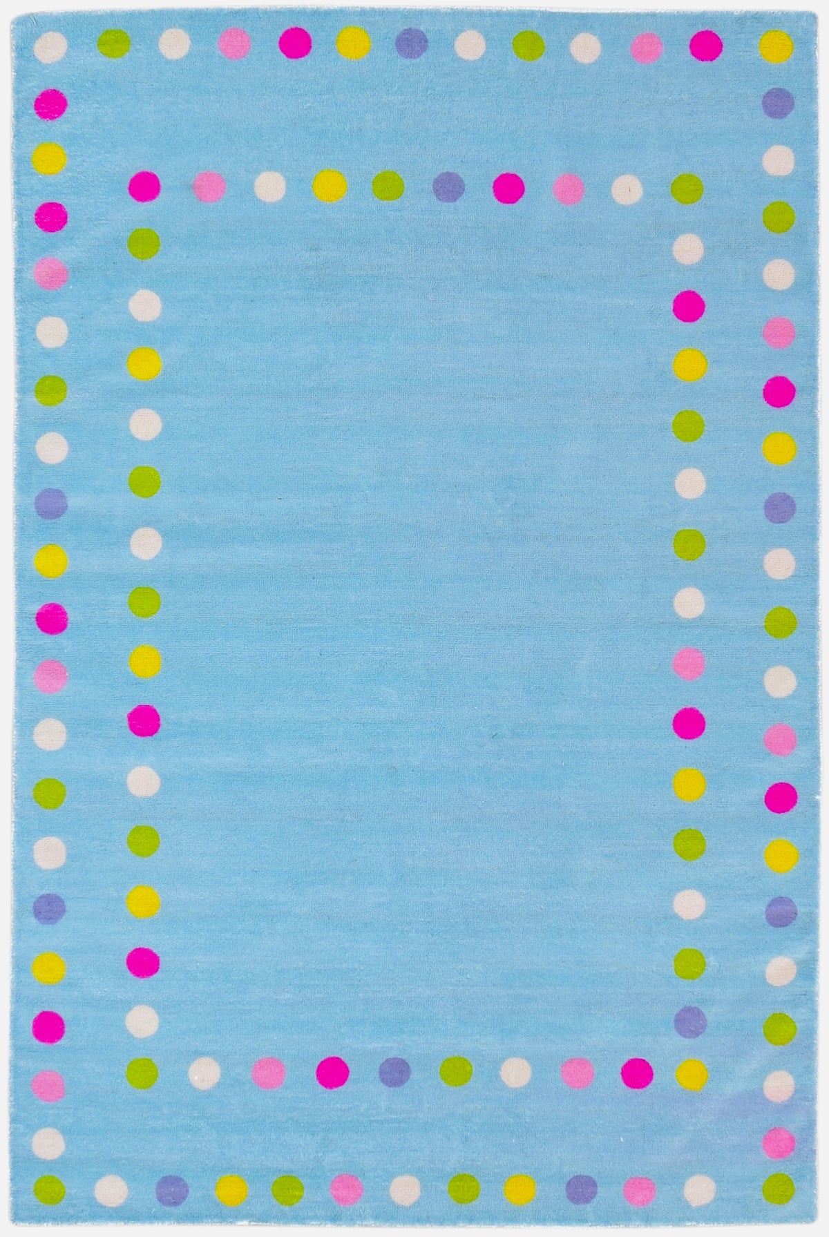 Joie Border Polka Dot Handmade Sky Blue Nursery Rug – Modern Scandinavian Multicolor Dot 9014455828629