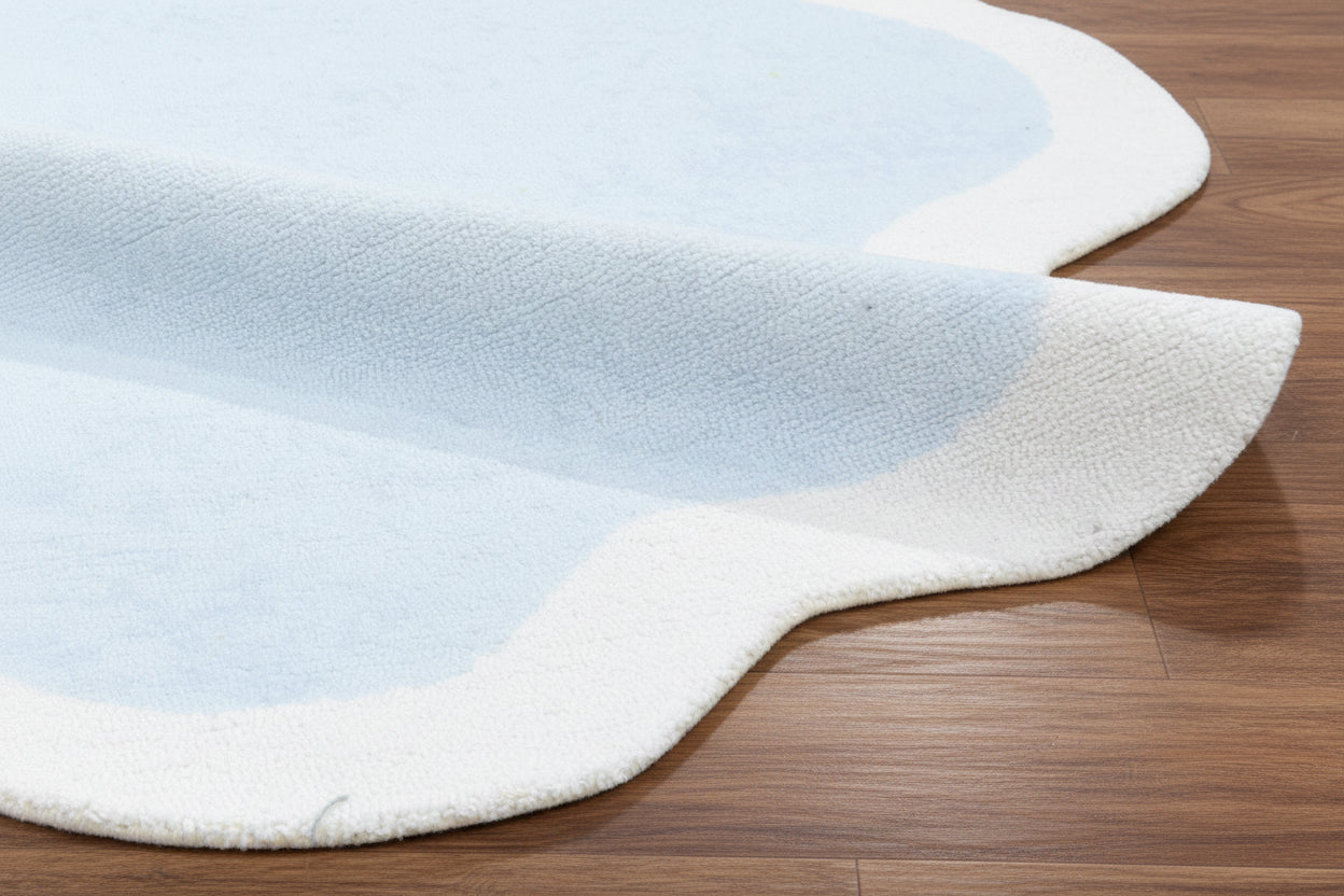 Joie Cloud Shape Handmade Sky Blue Kids Area Rug | Playroom Soft Nursery Rug 9081804914837