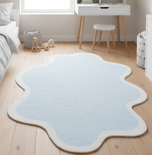 Joie Cloud Shape Handmade Sky Blue Kids Area Rug | Playroom Soft Nursery Rug 9081804914837