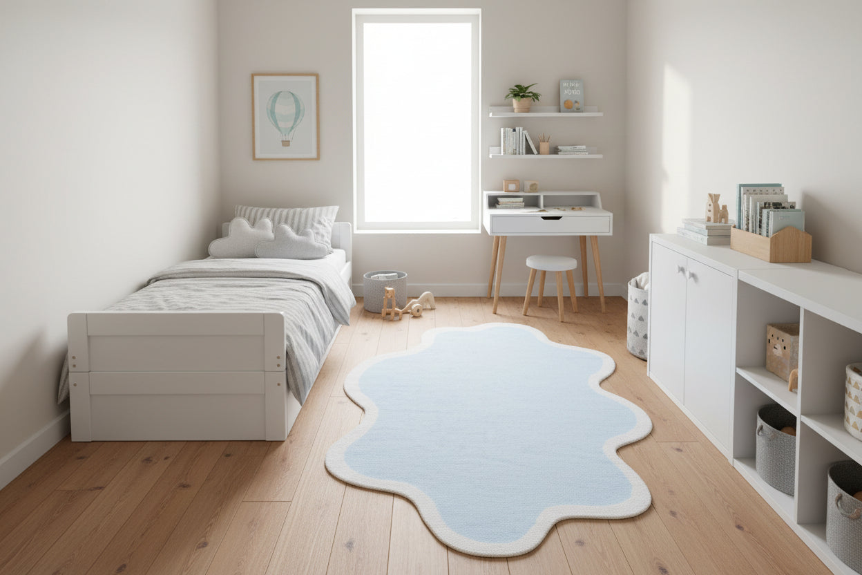 Joie Cloud Shape Handmade Sky Blue Kids Area Rug | Playroom Soft Nursery Rug 9081804914837