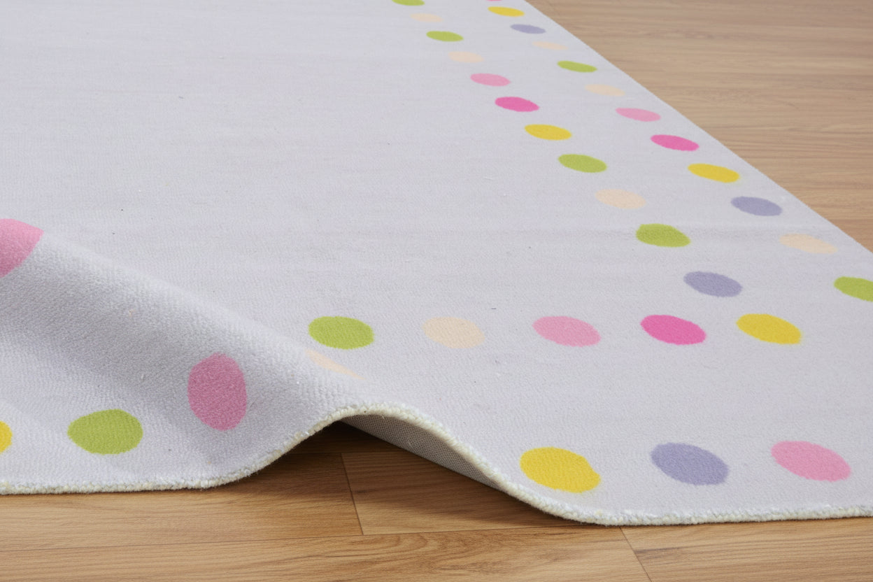 Joie Handmade Border Polka Dot Light Gray Area Rug – Soft Modern Decorative Nursery Rug 9122122498197