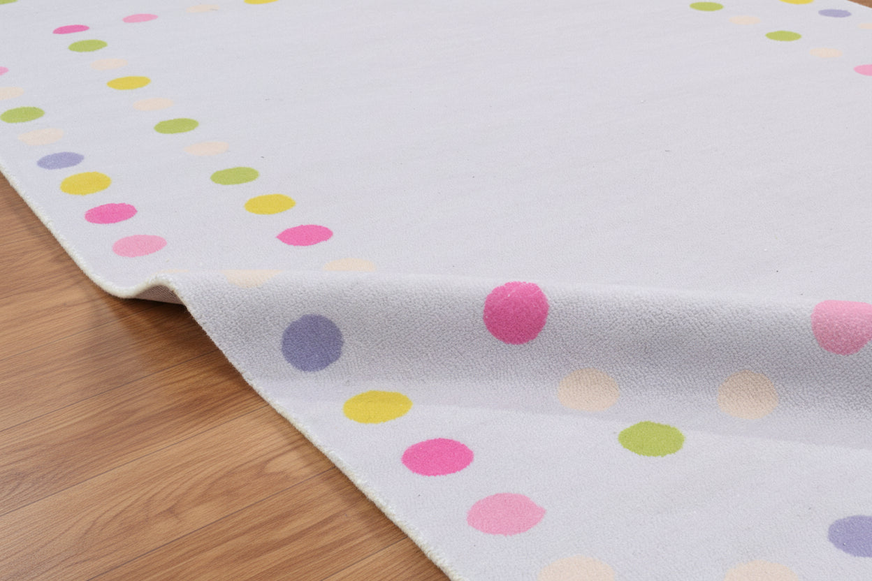Joie Handmade Border Polka Dot Light Gray Area Rug – Soft Modern Decorative Nursery Rug 9122122498197