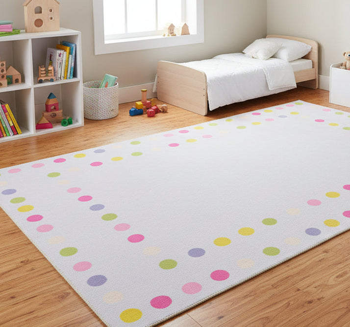 Joie Handmade Border Polka Dot Light Gray Area Rug – Soft Modern Decorative Nursery Rug 9122122498197