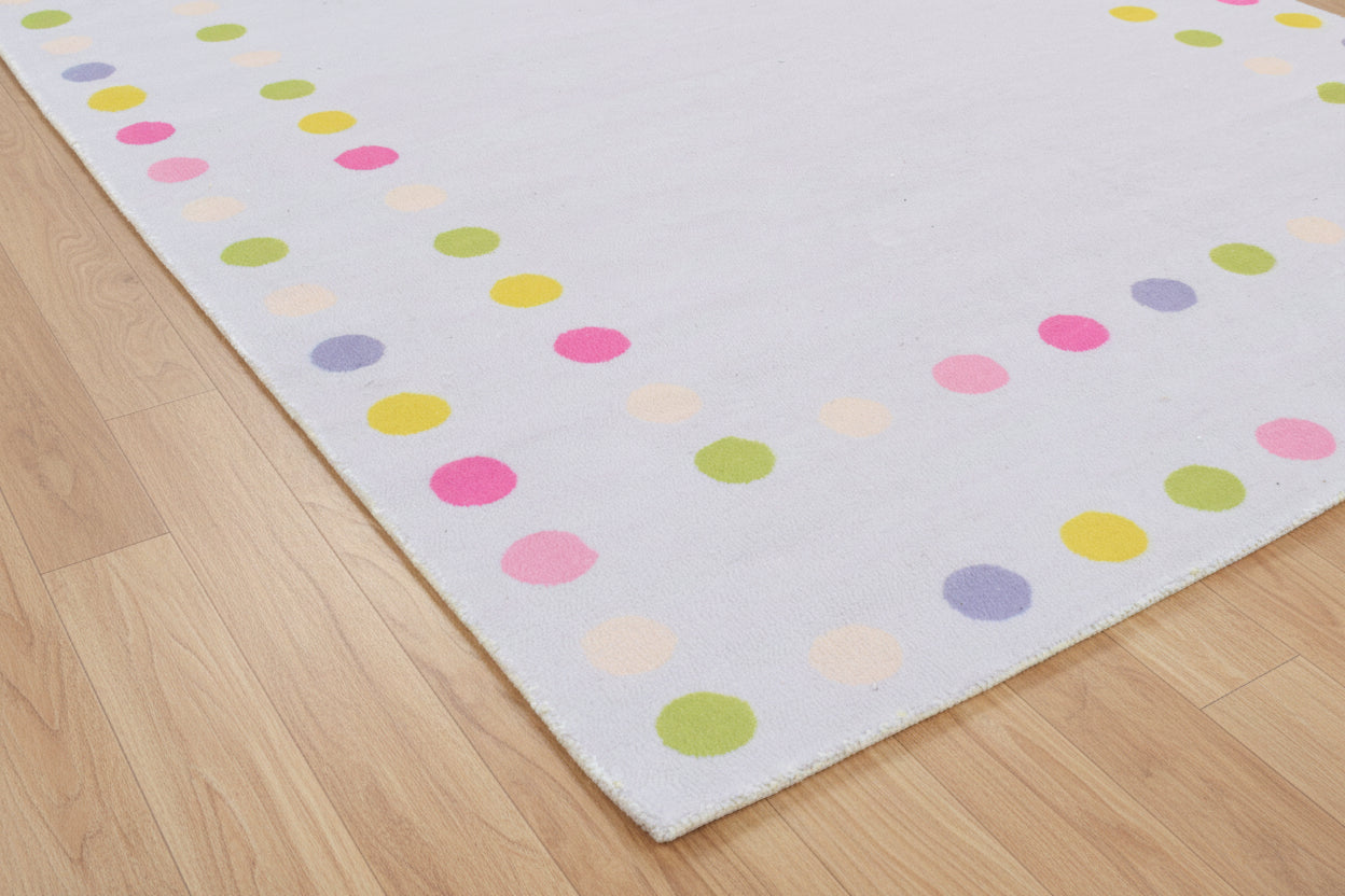 Joie Handmade Border Polka Dot Light Gray Area Rug – Soft Modern Decorative Nursery Rug 9122122498197