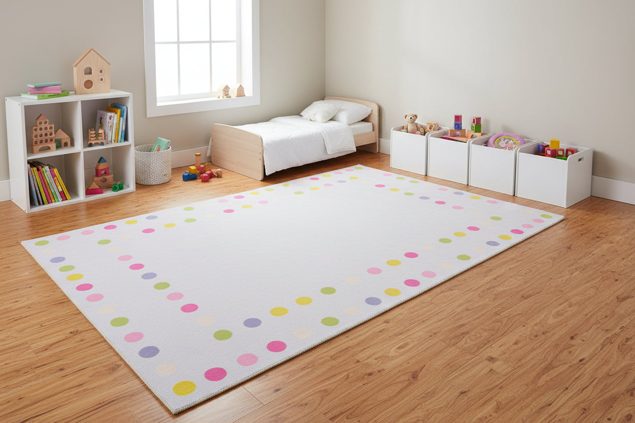 Joie Handmade Border Polka Dot Light Gray Area Rug – Soft Modern Decorative Nursery Rug 9122122498197