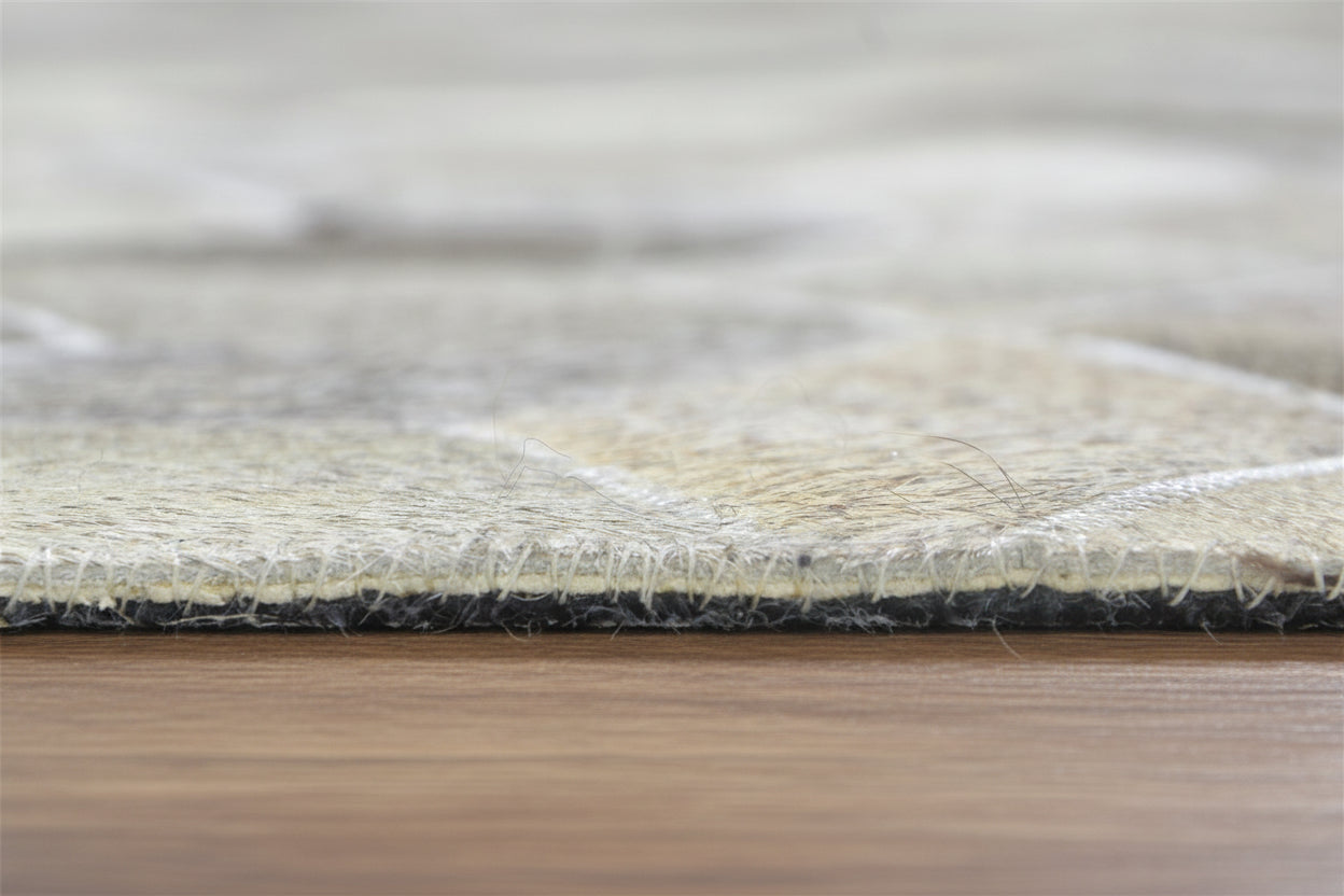 Joni Leather Handmade Gray Diamonods Rug | Modern Geometric Patchwork Cowhide Aea Rug