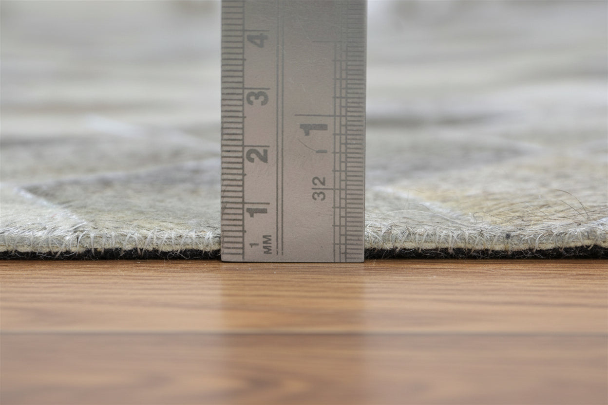 Joni Leather Handmade Gray Diamonods Rug | Modern Geometric Patchwork Cowhide Aea Rug