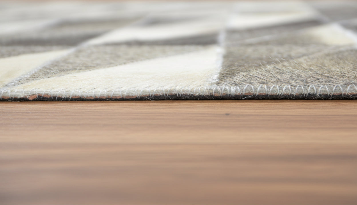 Joscelin Handmade Leather Charcoal Gray Diamonds Area Rug | Modern Patchwork Triangles Cowhide Rug 9060927668373