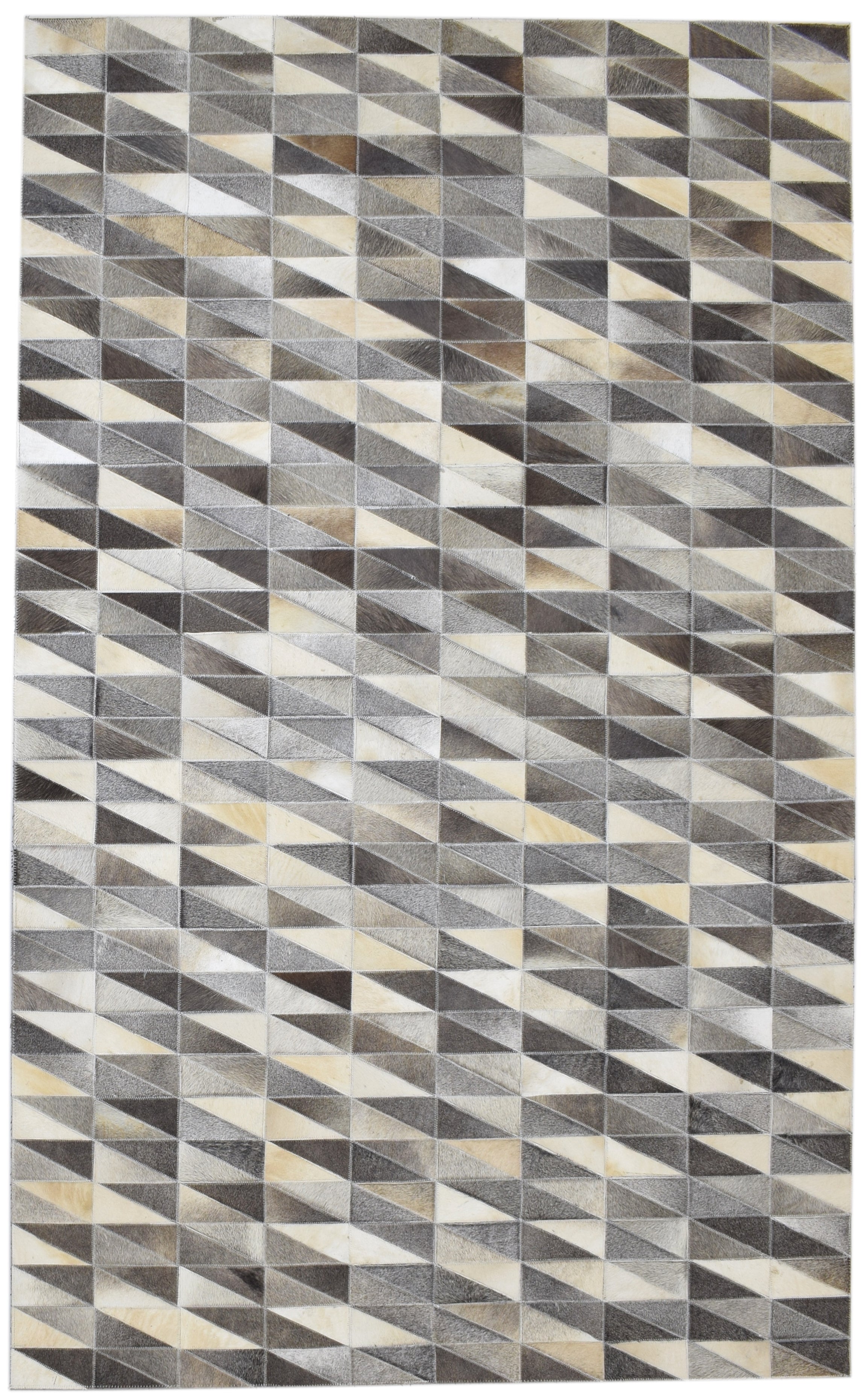 Joscelin Handmade Leather Charcoal Gray Diamonds Area Rug | Modern Patchwork Triangles Cowhide Rug 9060927668373