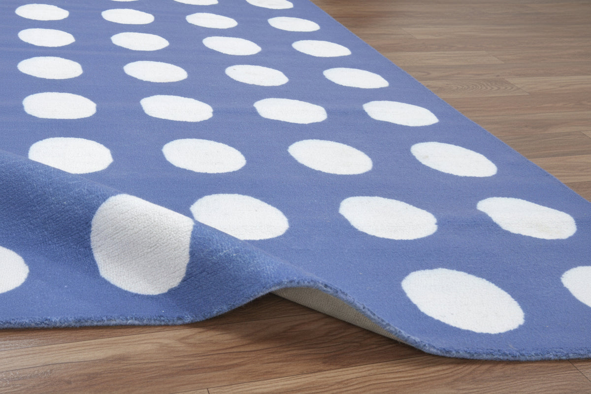 Juni Polka Dot Blue Handmade Kids Nursery Plush Soft Rug 9123613278357