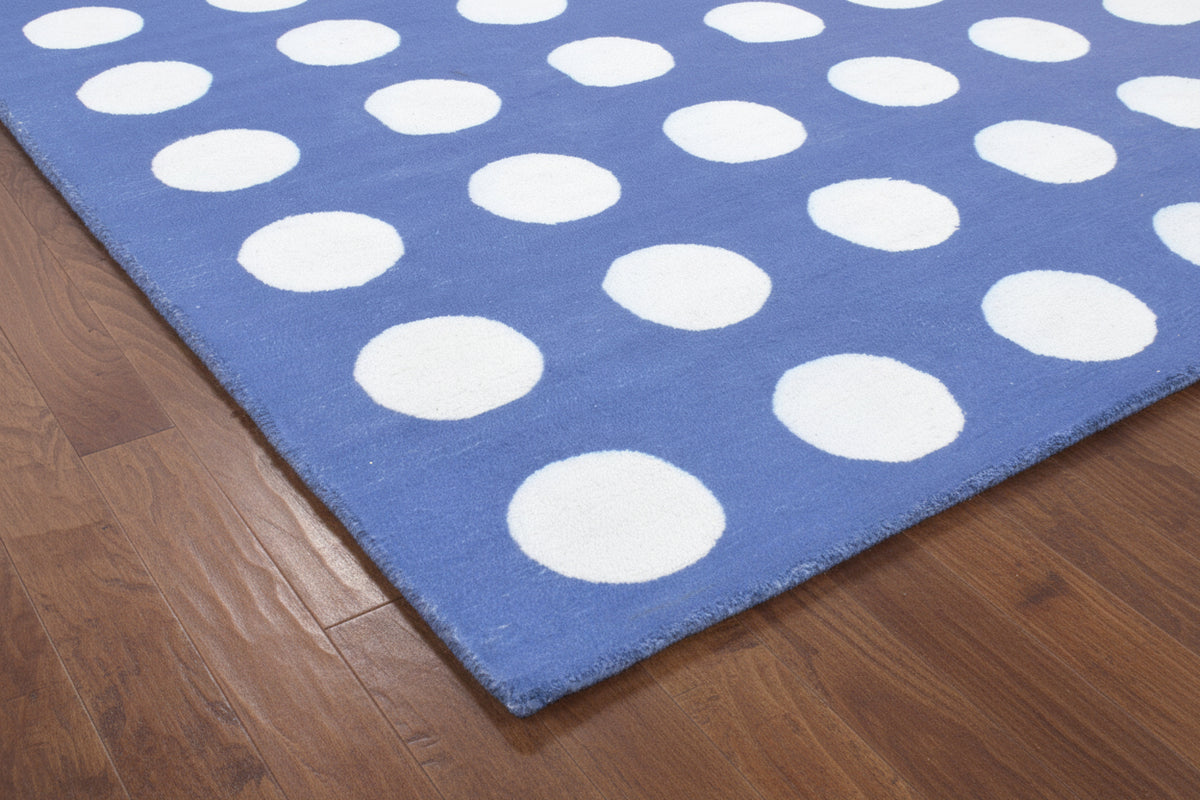 Juni Polka Dot Blue Handmade Kids Nursery Plush Soft Rug 9123613278357