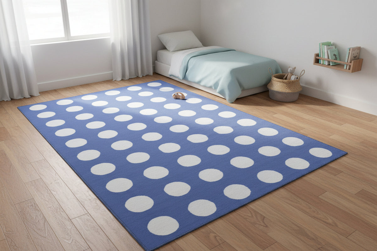 Juni Polka Dot Blue Handmade Kids Nursery Plush Soft Rug 9123613278357