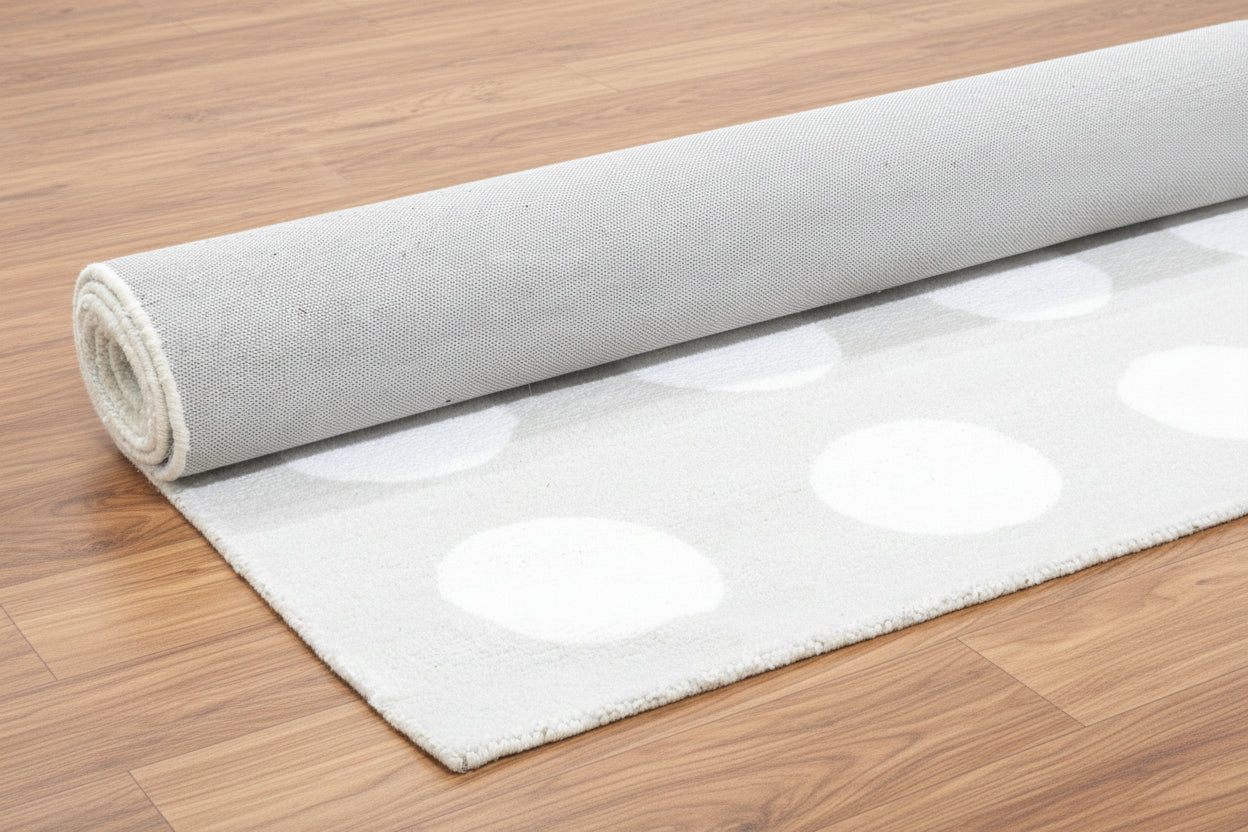 Juni Polka Dot Silver Handmade Kids Nursery Plush Soft Rug 9014489743509