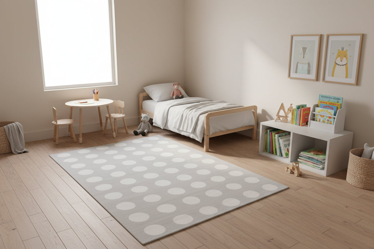 Juni Polka Dot Silver Handmade Kids Nursery Plush Soft Rug 9014489743509