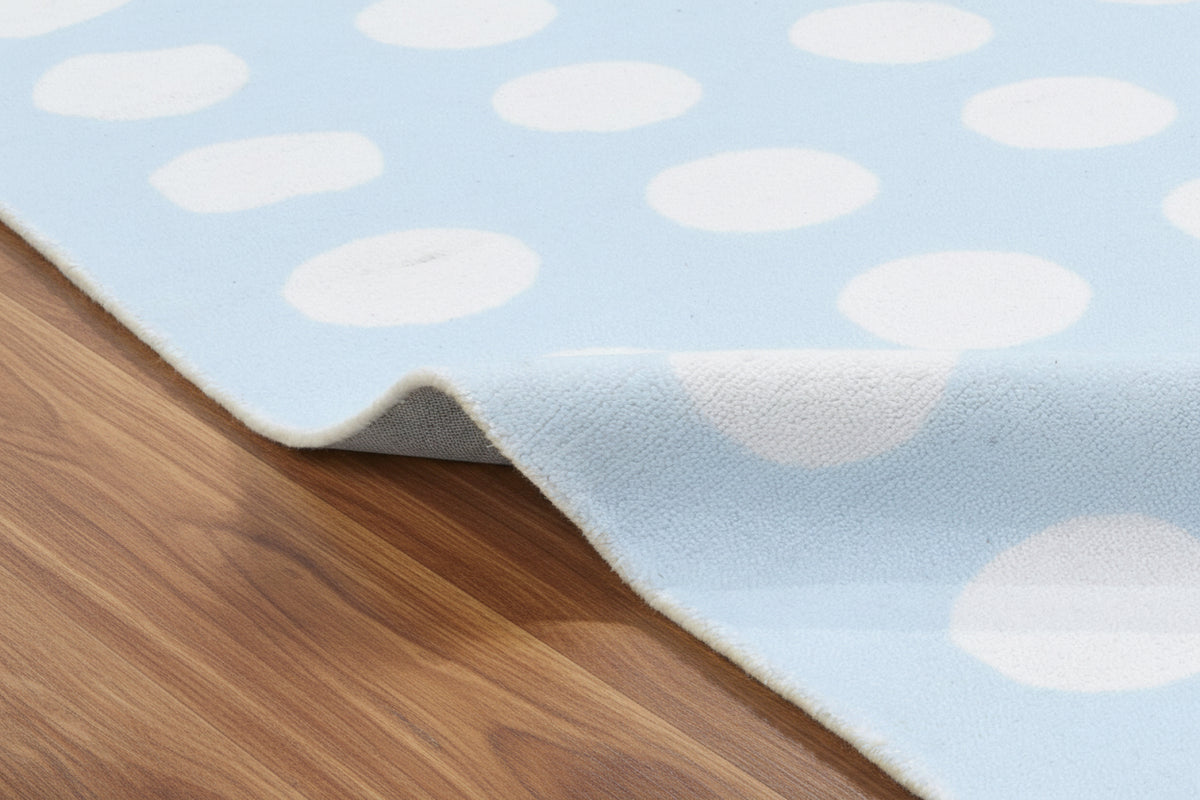 Juni Polka Dot Sky Blue Handmade Kids Nursery Plush Soft Rug 9125656756373
