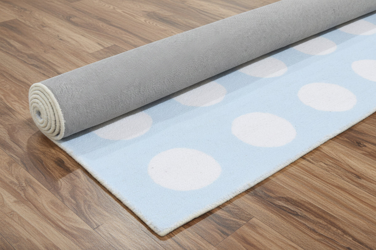 Juni Polka Dot Sky Blue Handmade Kids Nursery Plush Soft Rug 9125656756373