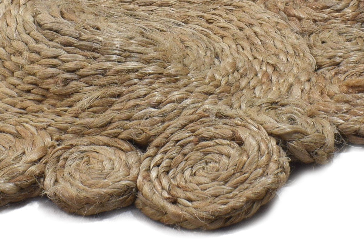 Jute Beige Rug 2' X 2' Modern Hand Woven Scandinavian Circles Small Round 7864133288085