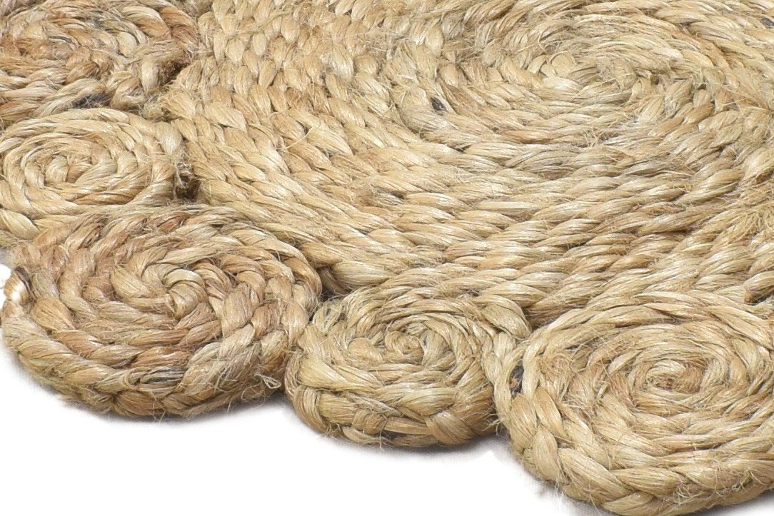 Jute Beige Rug 2' X 2' Modern Hand Woven Scandinavian Circles Small Round 7864133288085