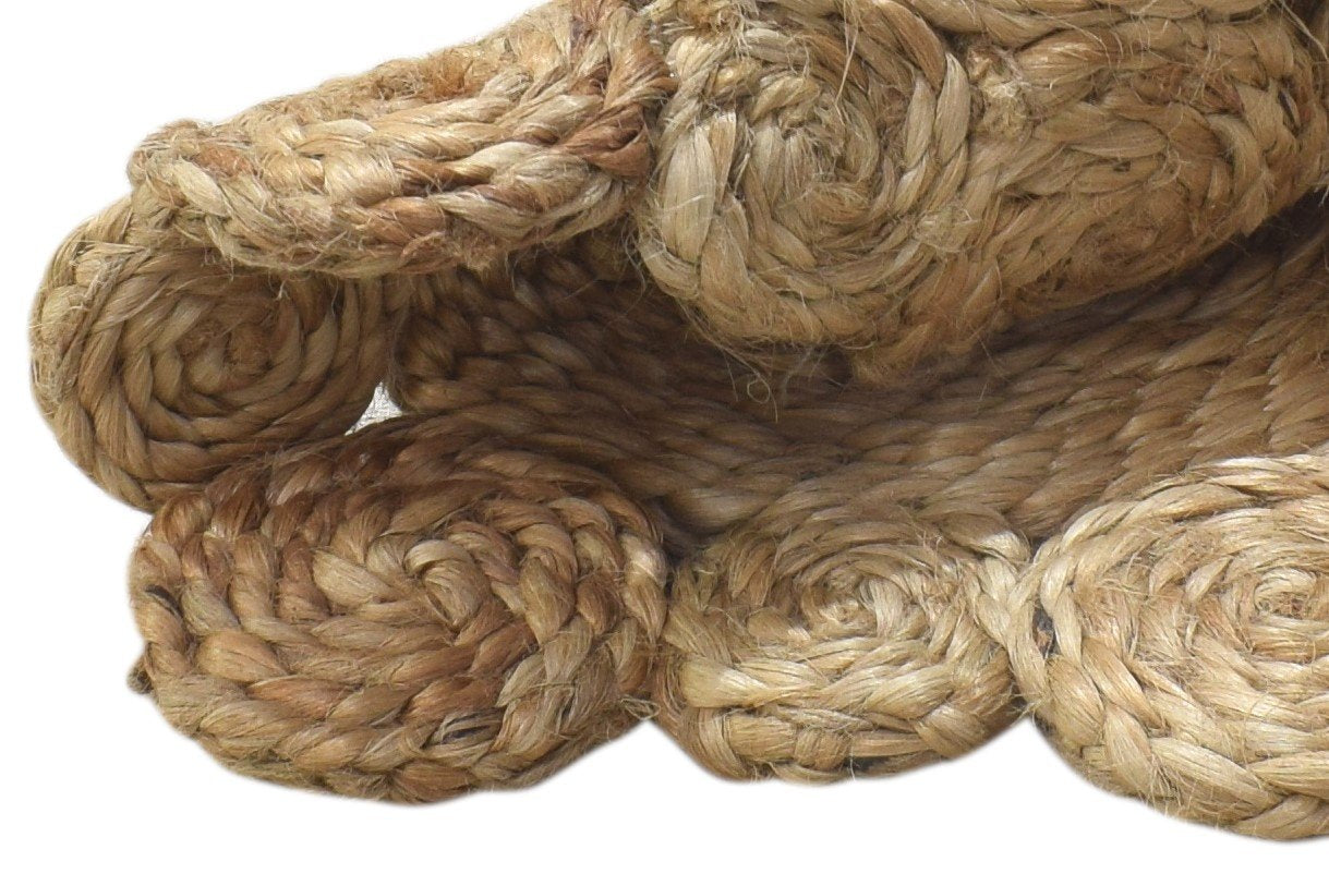 Jute Beige Rug 2' X 2' Modern Hand Woven Scandinavian Circles Small Round 7864133288085