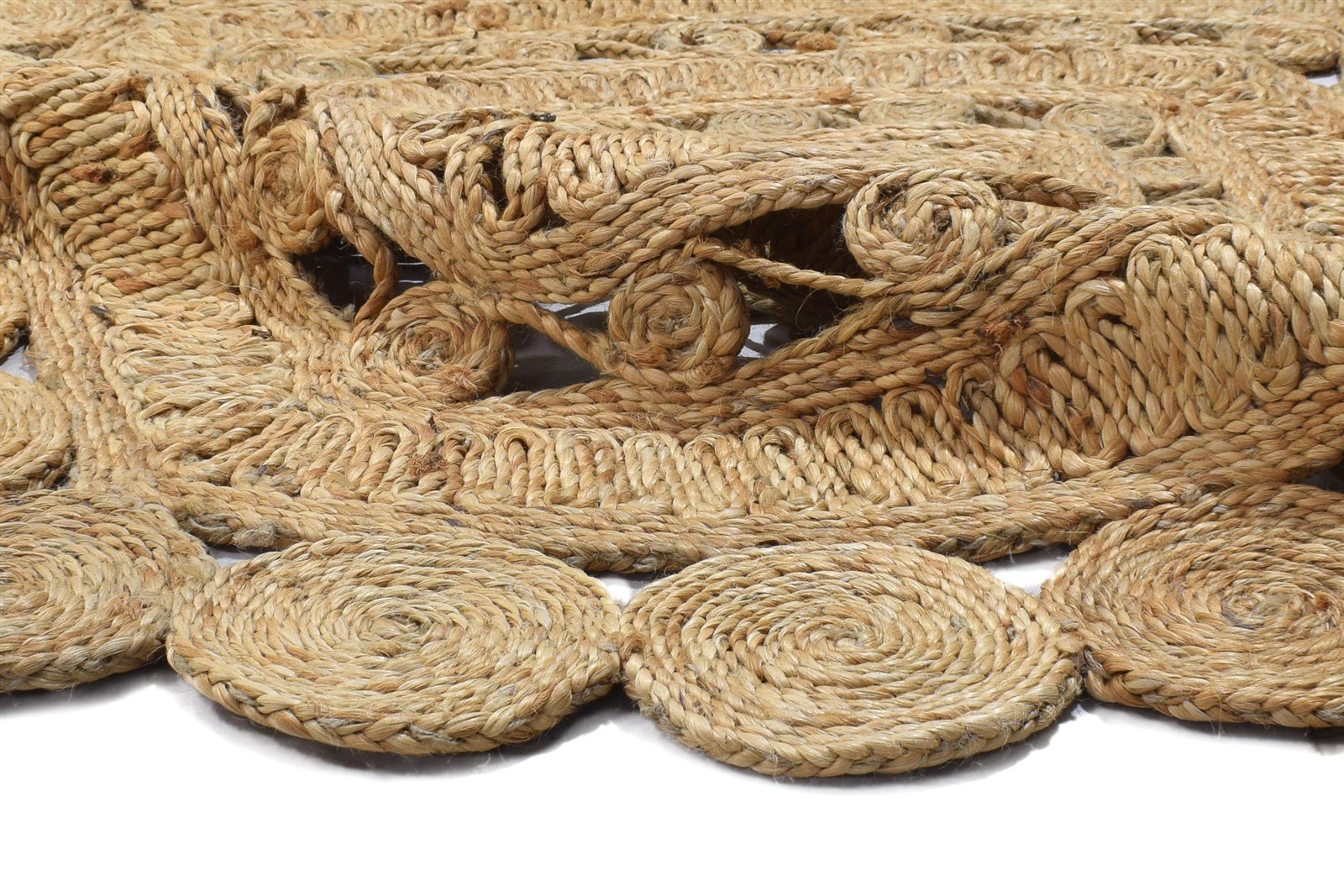 Jute Beige Rug 4' X 4' Modern Hand Woven Scandinavian Circles Room Size Carpet 7864818696341