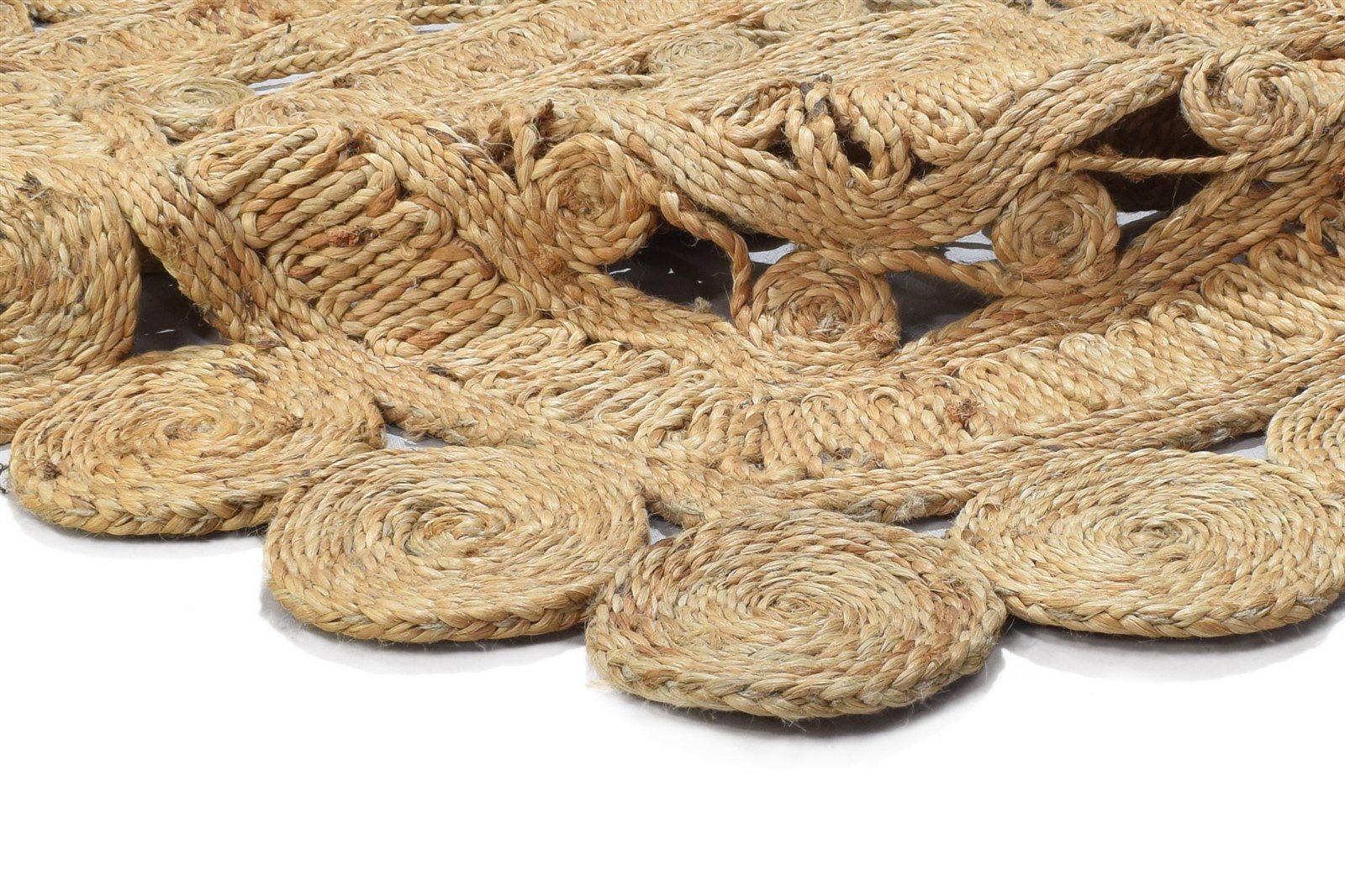 Jute Beige Rug 4' X 4' Modern Hand Woven Scandinavian Circles Room Size Carpet 7864818696341