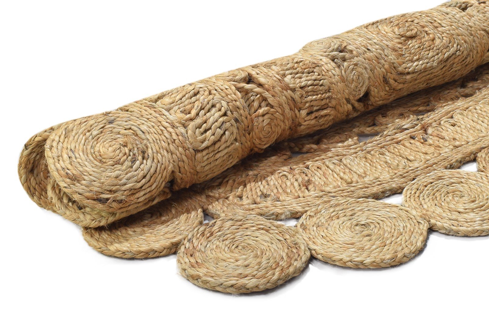 Jute Beige Rug 4' X 4' Modern Hand Woven Scandinavian Circles Room Size Carpet 7864818696341