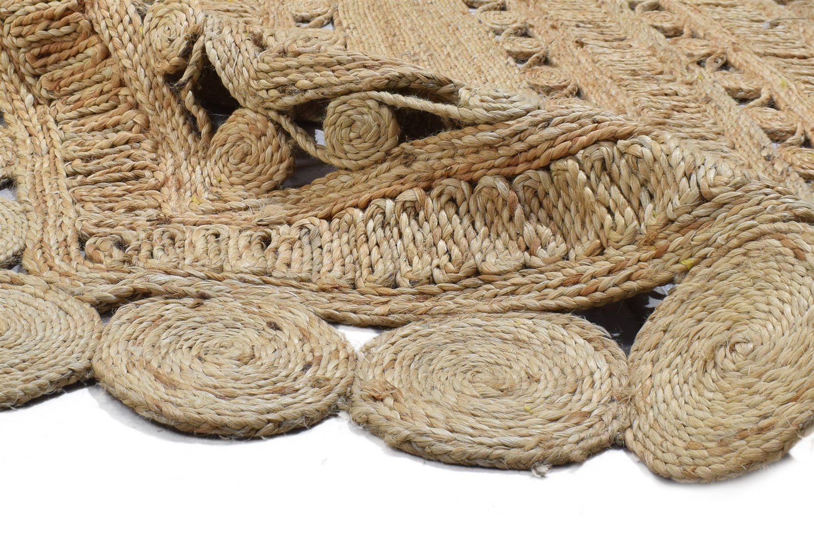 Jute Beige Rug 4' X 6' Modern Hand Woven Scandinavian Circles Room Size Carpet 7864250597525