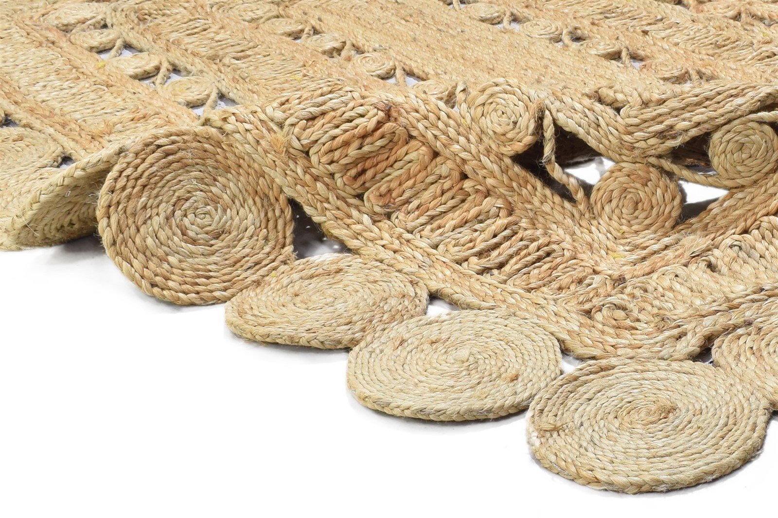 Jute Beige Rug 4' X 6' Modern Hand Woven Scandinavian Circles Room Size Carpet 7864250597525