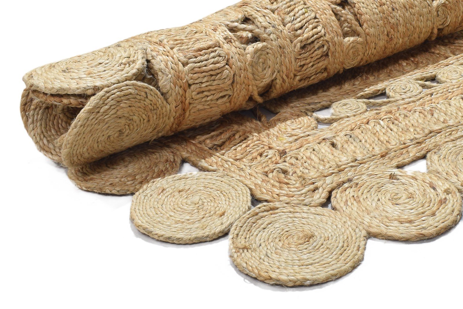 Jute Beige Rug 4' X 6' Modern Hand Woven Scandinavian Circles Room Size Carpet 7864250597525