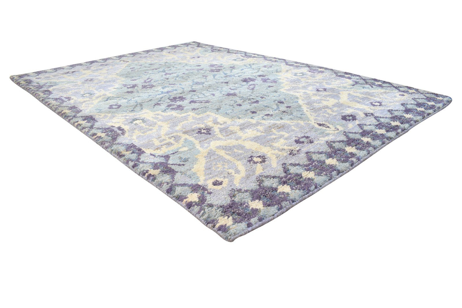 Jute Blue Rug 5X8 Persian Hand Knotted Heriz-Indian Oriental Room Size Carpet 7864238375061