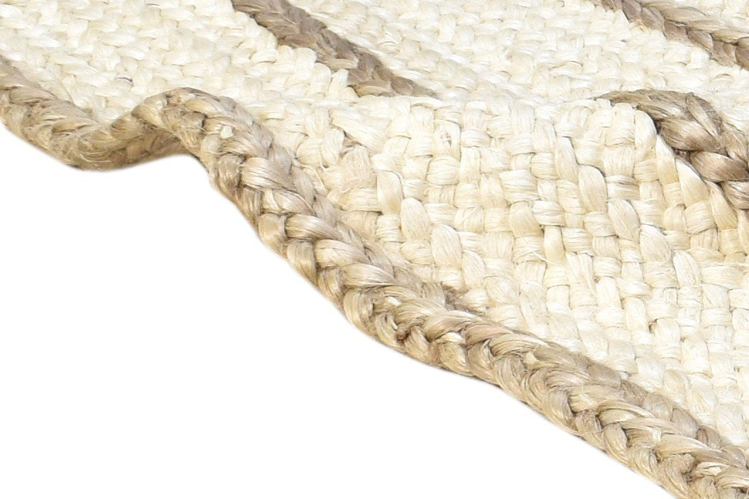 Jute Ivory Rug 2' X 3' Modern Hand Woven Scandinavian Striped Small Carpet 7864960712853