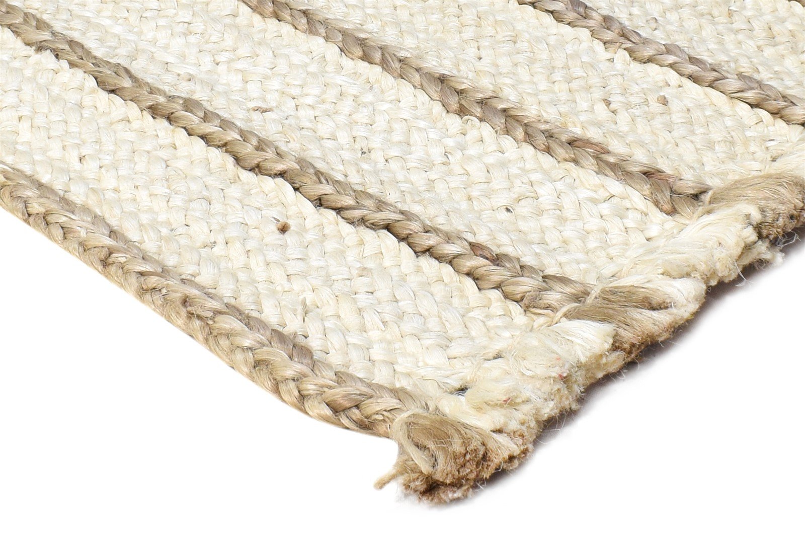 Jute Ivory Rug 2' X 3' Modern Hand Woven Scandinavian Striped Small Carpet 7864960712853