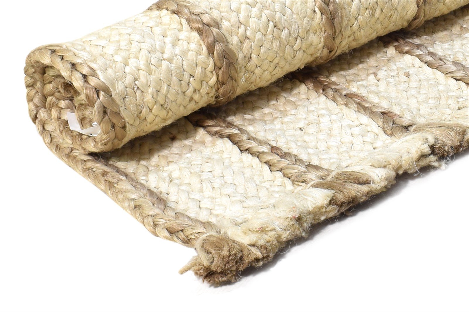 Jute Ivory Rug 2' X 3' Modern Hand Woven Scandinavian Striped Small Carpet 7864960712853
