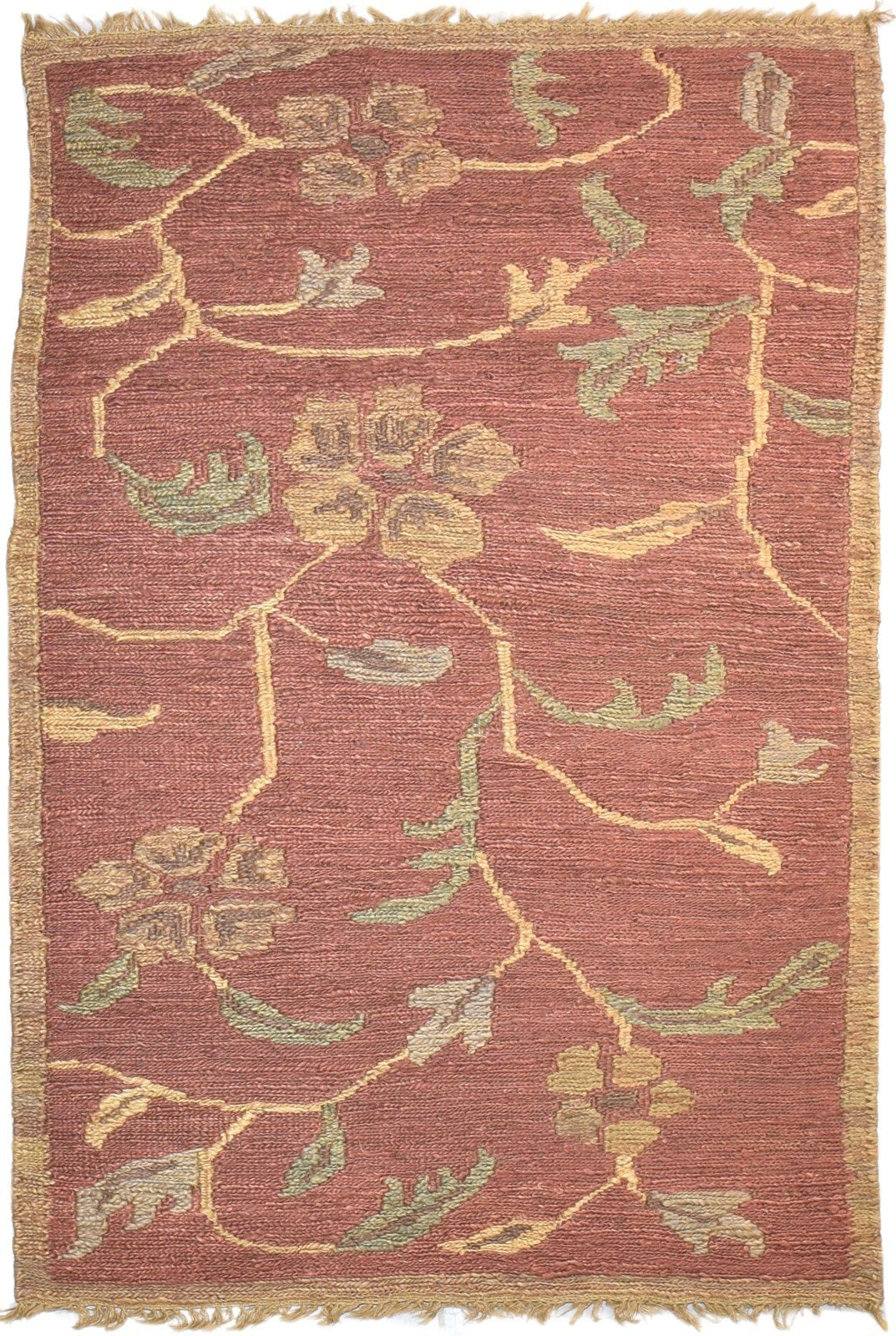 Jute Red Rug 4' X 6' Modern Hand Knotted French Floral Room Size Carpet 7864958615701