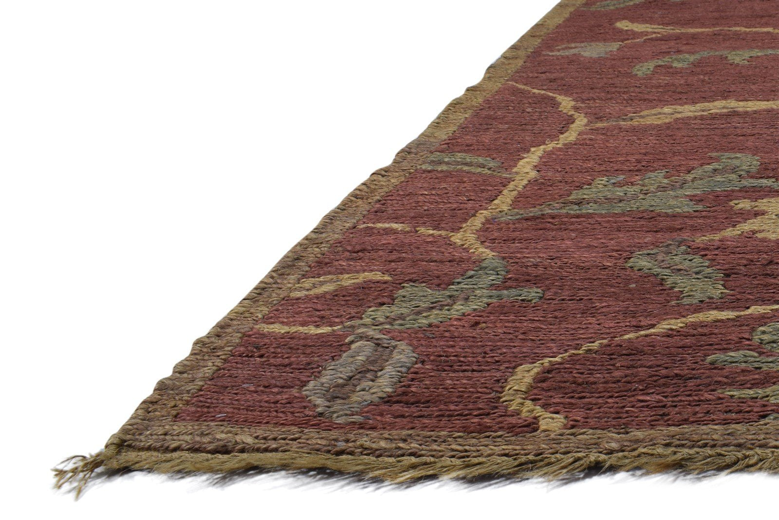 Jute Red Rug 4' X 6' Modern Hand Knotted French Floral Room Size Carpet 7864958615701