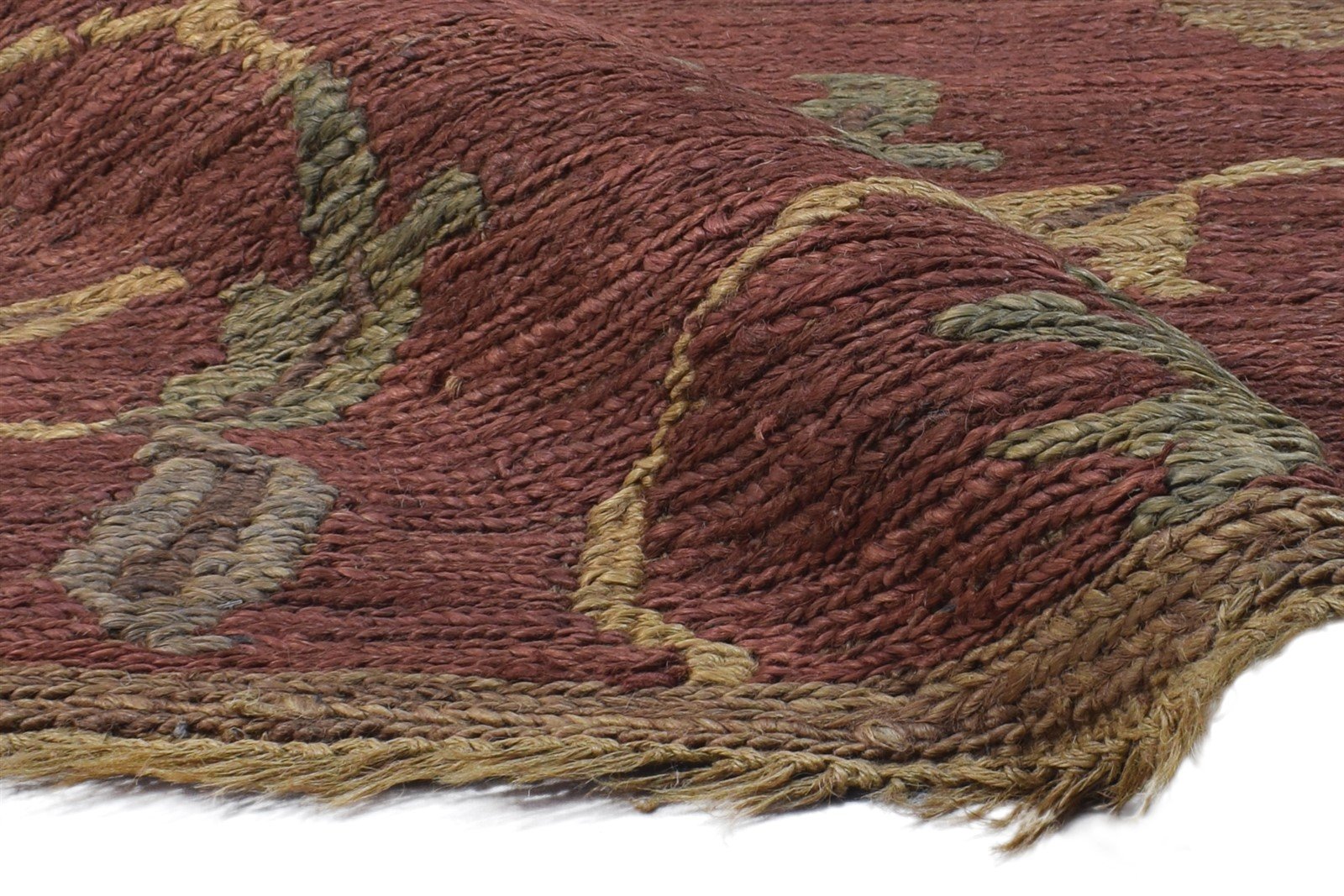 Jute Red Rug 4' X 6' Modern Hand Knotted French Floral Room Size Carpet 7864958615701