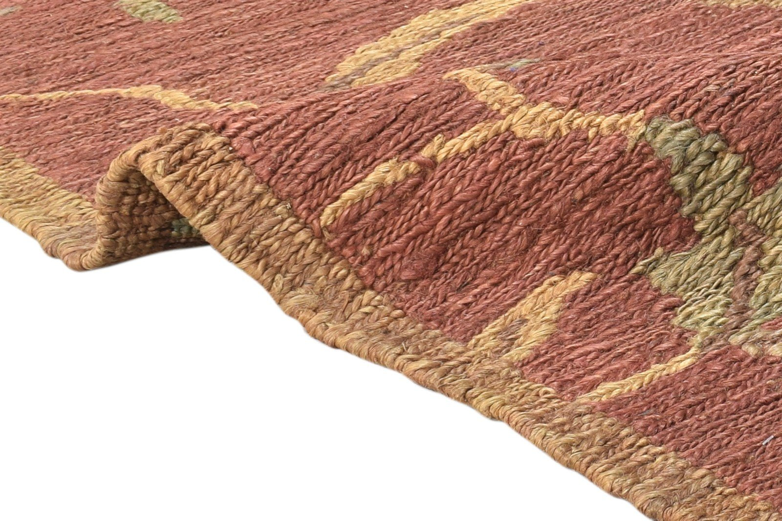 Jute Red Rug 4' X 6' Modern Hand Knotted French Floral Room Size Carpet 7864958615701
